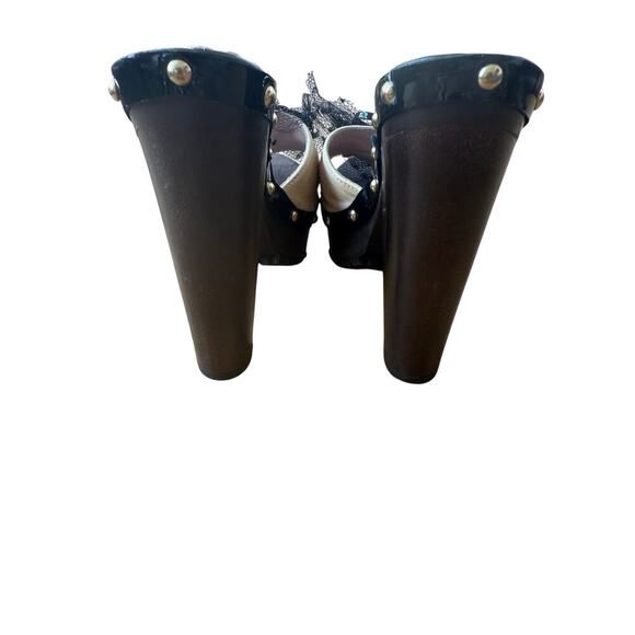 RED Valentino Garavani Wood, Leather, Mesh, Lace, stiletto mules black tan gold - Picture 6 of 8